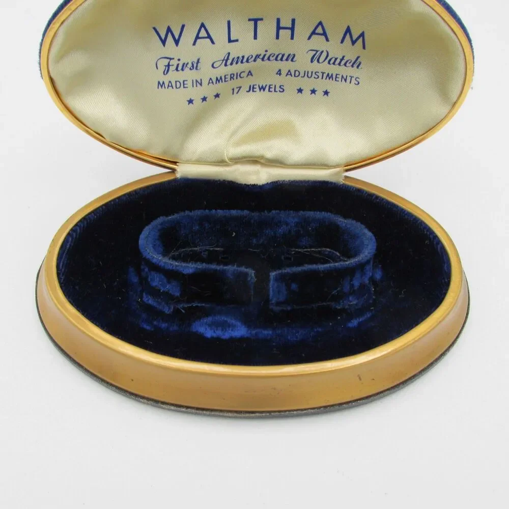 Waltham Blue Velvet Watch Box Presentation Case First American Watch Art Deco
